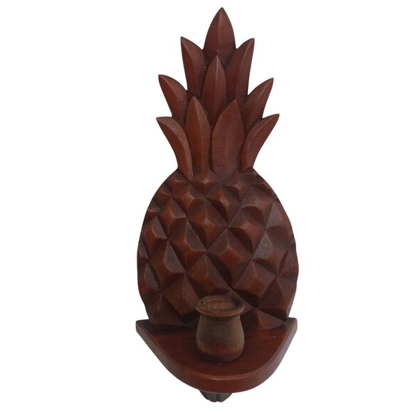 Fritch Hand-Carved Pineapple Wooden Wall Candle Sconce Candle Stick Holder - Picture 2 of 7